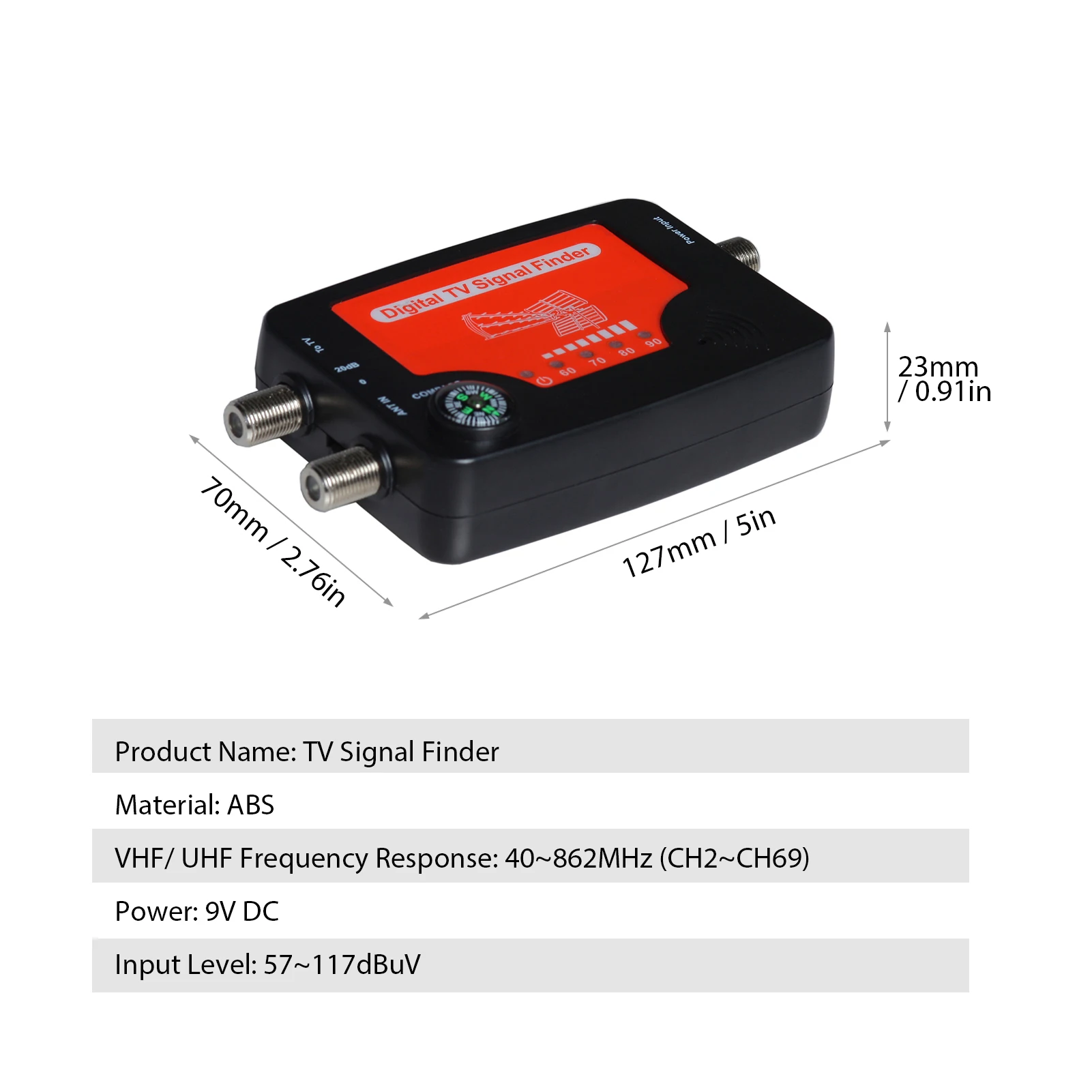 TV Signal Finder LED Display Portable TV Antenna Signal Strength Finder Meter Signal Finding Meter with Compass Alarm Buzzer