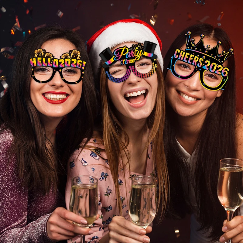 6/12Pcs 2026 New Year Paper Glasses 6/12pcs Festive New Year's Eve Party Glasses Fun Photo Props Party Decoration Universal Size