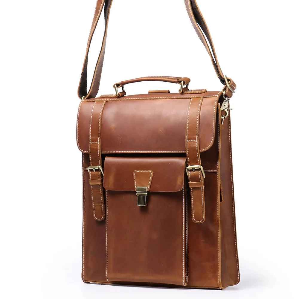 Vintage Crazy Horse Leather Backpack Men's Retro Travel Business Duffle Bag Multi-Functional Anti-Theft Spacious Laptop