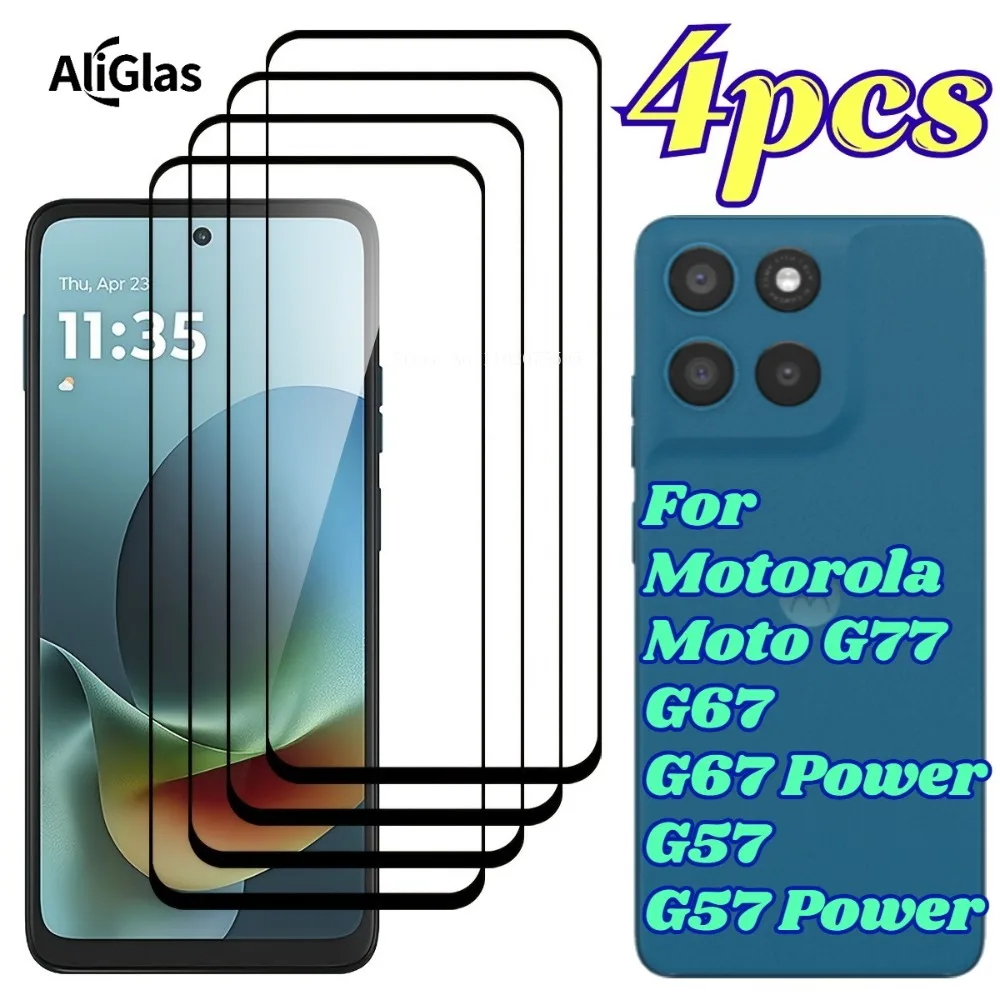 Paquete de 4 protectores de pantalla de vidrio templado para Motorola Moto G57 Power G67 Power HD, protector de pantalla antiarañazos para Motorola moto G67 G57 G77