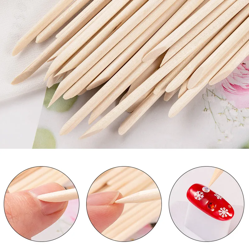 Poussoir à double tête pour Nail Art, bâtons en bois Orange, poussoir à cuticules, manucure, nettoie l'excès de colle, outils à pression, fournitures, 100/50 pièces