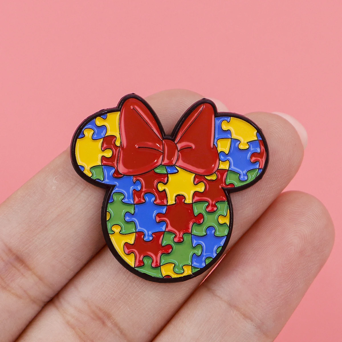 Mickey Shape Autism Awareness Cartoon Enamel Pin Brooches on Clothes Badge Bag Clothes Lapel Woman Men Jewelry Gifts