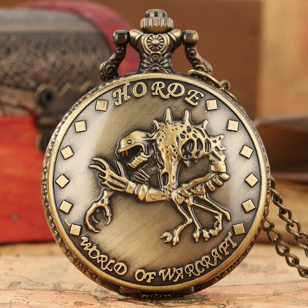 Bronze 3D Scorpion Quartz Pocket Watch Pendant Necklace Anime Cosplay Watch Fob Chain Jewelry Antique Clock Gifts for Men Women