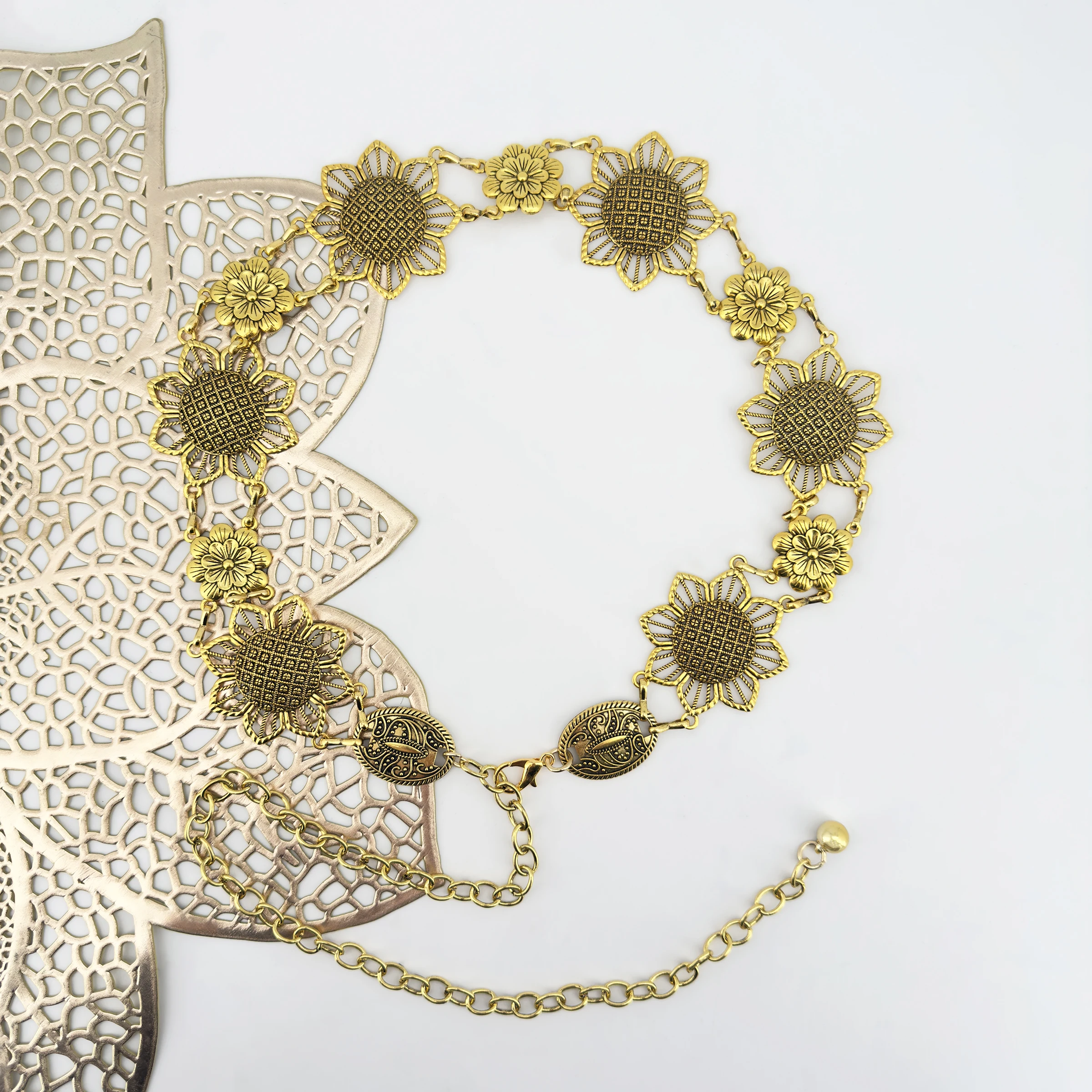 Bohemian-Stil Retro Gold Sonnenblumen-Blumen-Mode Western-Elemente Denim-Taillenaccessoires Damen Hosen- und Rock-Kette Vielseitig Einsetzbar – Detail 4