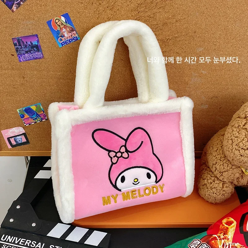 Sanrio bolso de mano de felpa figura de dibujos animados Kawaii bolso suave Otoño Invierno bolsas de momia almacenamiento de moda cosméticos regalos de cumpleaños de Navidad