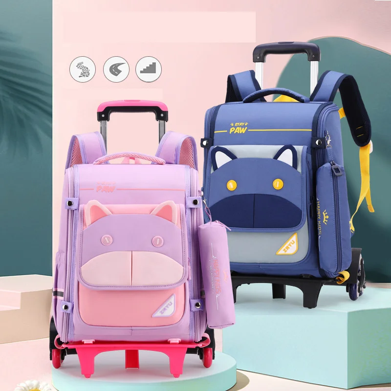 2024 zaino per studenti zaino da scuola carino per bambini zaino Trolley con ruote 6-12 anni borsa per valigia per bambini