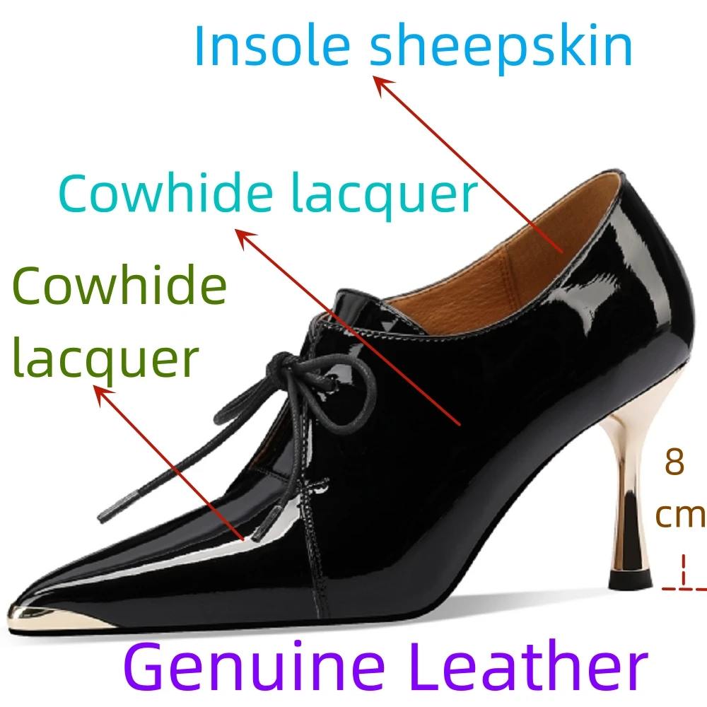 【JOCHEBED HU】New Handmade Genuine Leather Women Pumps Office Ladies Dress Pointed Toe Thin Heels Lace-Up Shoes 33-43