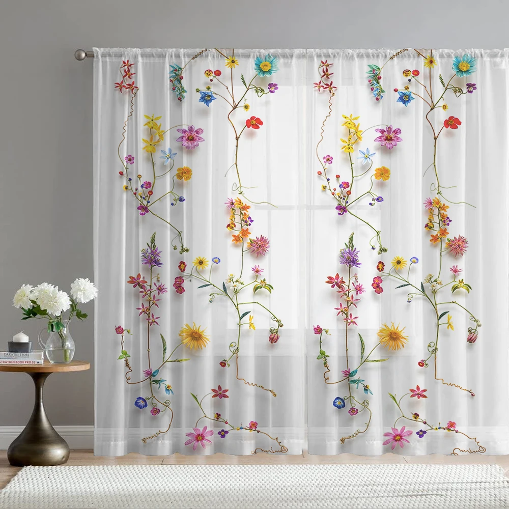 2PCS Home decoration window screens, colorful floral prints, curtains with pole pockets, kitchen, coffee shop, living room