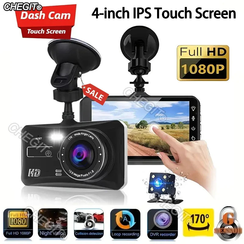 

4inch Touch Screen Dash Cam Dual Lens 1080P HD for Cars Car DVR Front and Rear View Camera Video Recorder for Vehicle Black Box