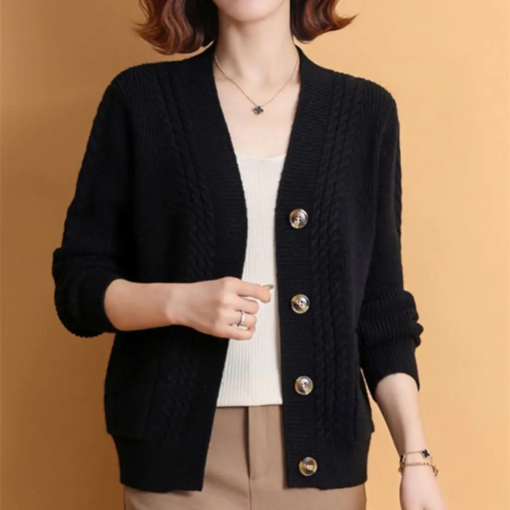 

Women's Spring Autumn Short Cardigan Shawl Sweater Small Coat Casual Outerwear for Middle-Aged Mothers