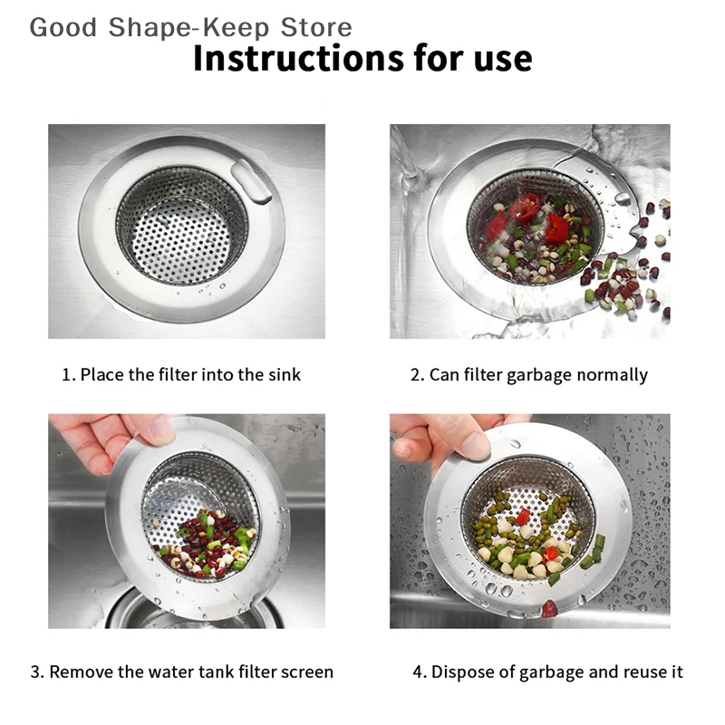 

Hair and Food Slag Stopper, Stainless Steel Drain Mesh for Sink, Shower Floor Filter, Bathroom Kitchen Accessory.