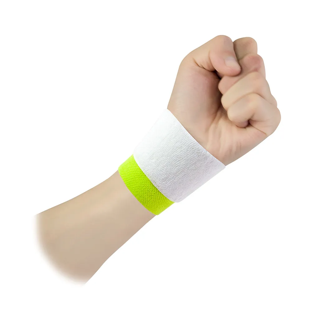 

Двухцветный спортивный браслет зеленого и белого цвета, впитывающий пот, двухслойный, для поддержки запястья, для баскетбола, тренировок, защиты и фитнеса