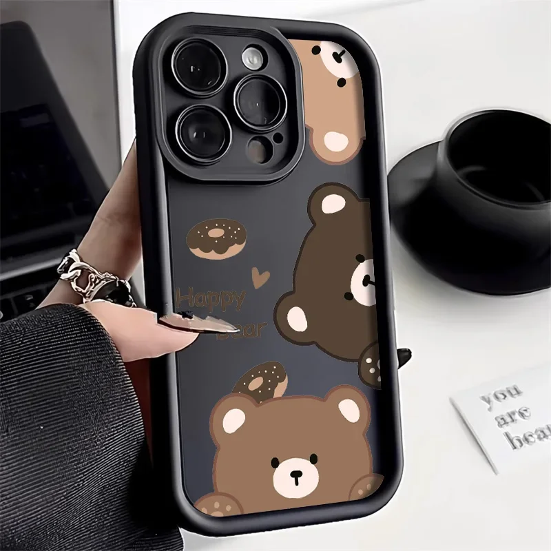 Cartoon Cute Bear Phone Case For iPhone 12 Case iPhone 11 13 14 15 Pro Max XR XS X 7 8 15 Plus SE SE3 Candy Silicone Soft Cover