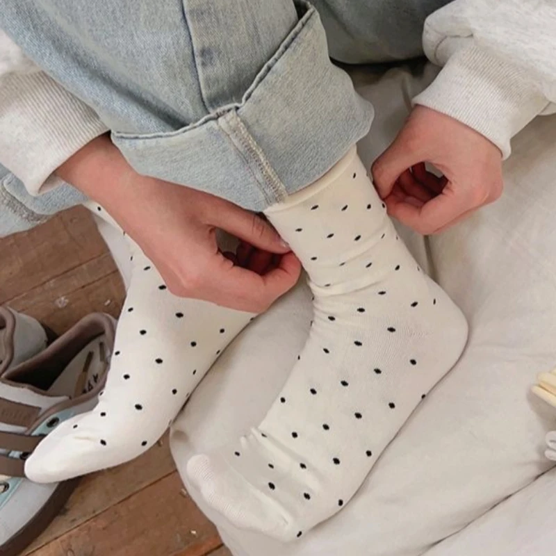 6 أزواج من الجوارب النسائية ذات الحافة المدرفلة من القطن الخالص منتصف أنبوبية لربيع وخريف ماصة للعرق ومقاومة للرائحة جوارب غير رسمية