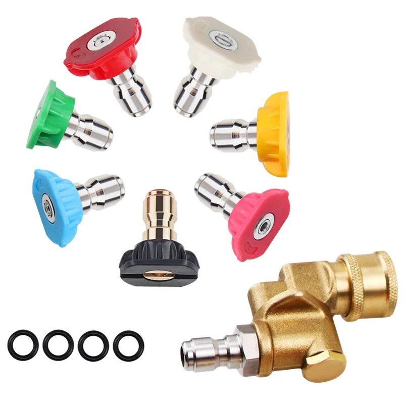 

Pressure Washer Spray Nozzles Tip,Replaceable Multiple Degrees Power Washer Accessories Kit(Pivoting Coupler+4 O-Rings) 1/4 Inch
