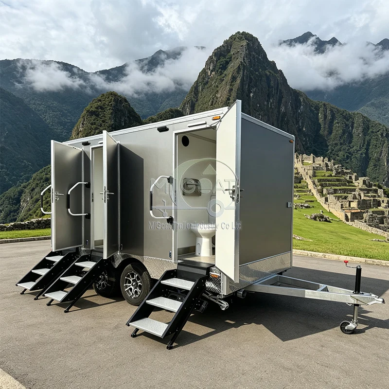 Silver Mobile Toilet Trailer Fully Private Compartments With Toilet Urinal Sink Built in Vent Fan for Outdoor Event Use
