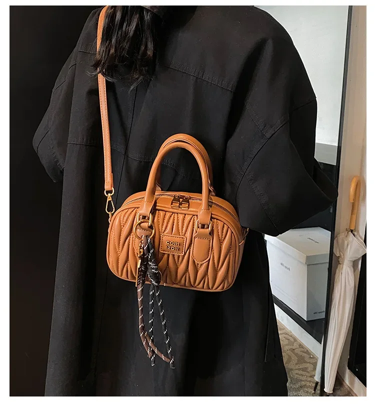 Женская сумка для боулинга 2025 года — модная мятая сумка через плечо и через плечо, модная сумка