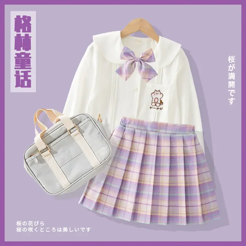 2PCS Kids Baby Girl Clothes Set shorts Top+ Flowers JK Skirt Summer plaid Of Design Outfits For Child Girl 4-14Years 4