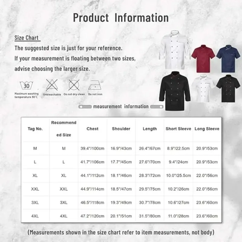 유니섹스 셰프 재킷 통기성과 편안함을 갖춘 반팔 셰프 재킷 주방 요리 셰프 레스토랑 유니폼