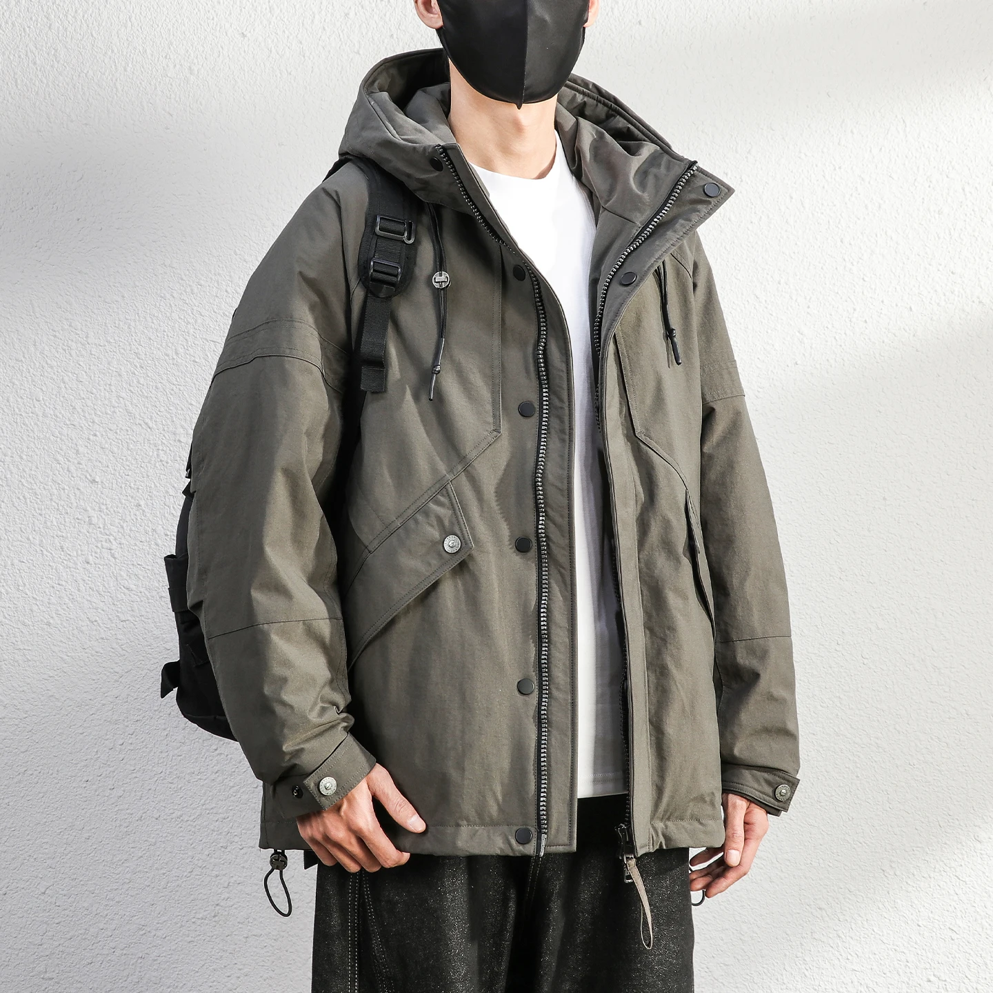 

Men's Mid-Length down Jaet 90% White Du Feather Warmth Workwear Sle Nylon Fabric Hooded Zipper Closure Commute Ready