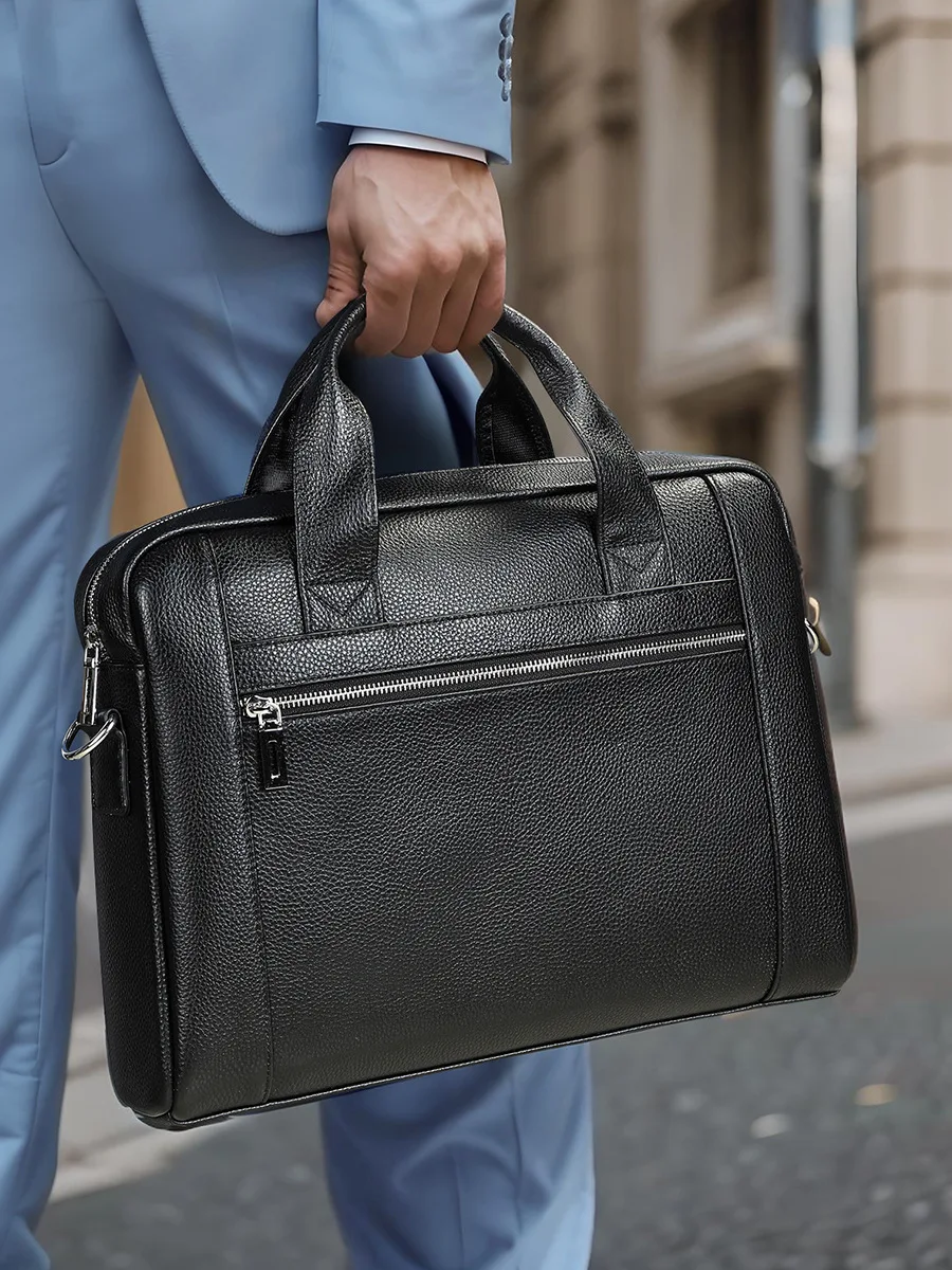 Lässige 14-Zoll-Laptoptasche für Männer weiche Rindsleder handtaschen Echt leder Umhängetasche für männliche schwarze Herren Business-Tragetaschen