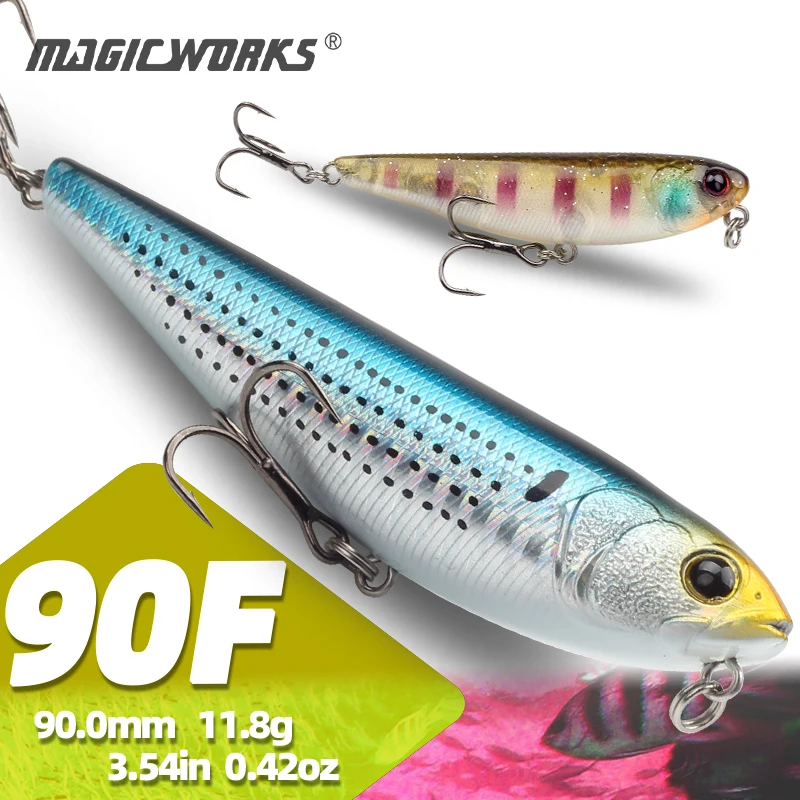 

Magic Works Topwater Pencil Lure Fishing Supplies New 90mm 11.8g Walking Dog Lure Wobbler for Pike Floating Surface Trout Lures