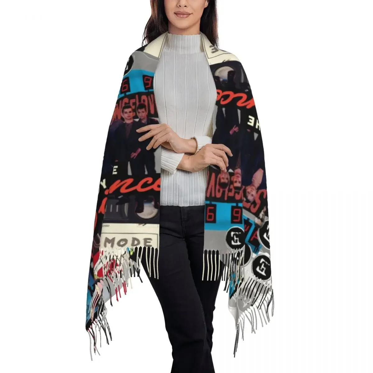 Cachecóis de rocha eletrônicos longos grossos personalizados para mulheres, Photo Wrap, Warm Tassel Shawl, Photo Wrap, Inverno e Outono