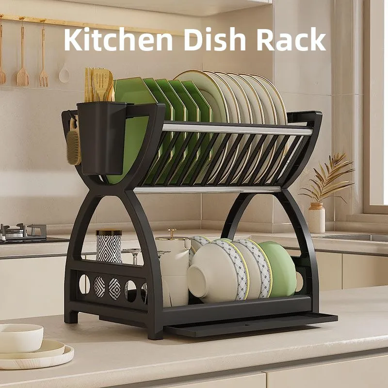 

Modern Simple Double Layer Drain Rack Kitchen Dishware Storage Shelf Multi-Purpose Bowl Holder Kitchen Storage Organizer