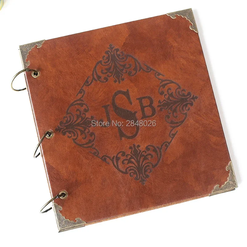 50 Pages Initials  Personalized Monogrammed Engraved Leather Photo Album,Wedding guest book