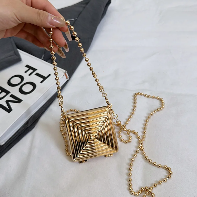 Mini Bag for Women 2027 Golden Acrylic Metal Hard Niche Personalized Mini Lipstick Earphone Bag Chain Shoulder Coin Purse