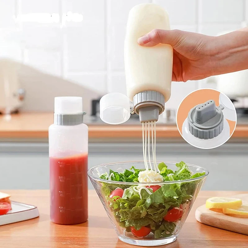 5 Holes Condiment Squeeze Bottle Kitchen Ketchup Mustard Bottle Clear Mayonnaise Honey Dispenser Sauce Storage Container