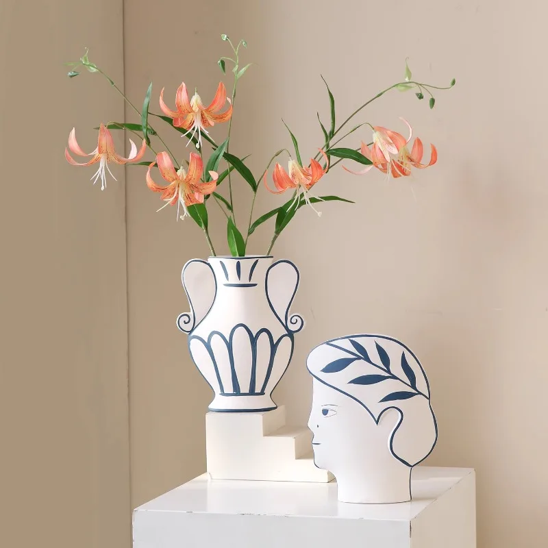 

Vintage Hand-Painted Ceramic Vase Aesthetic Living Room Decor Floral Arrangement Abstract Sculpture Artistic Tabletop Vases