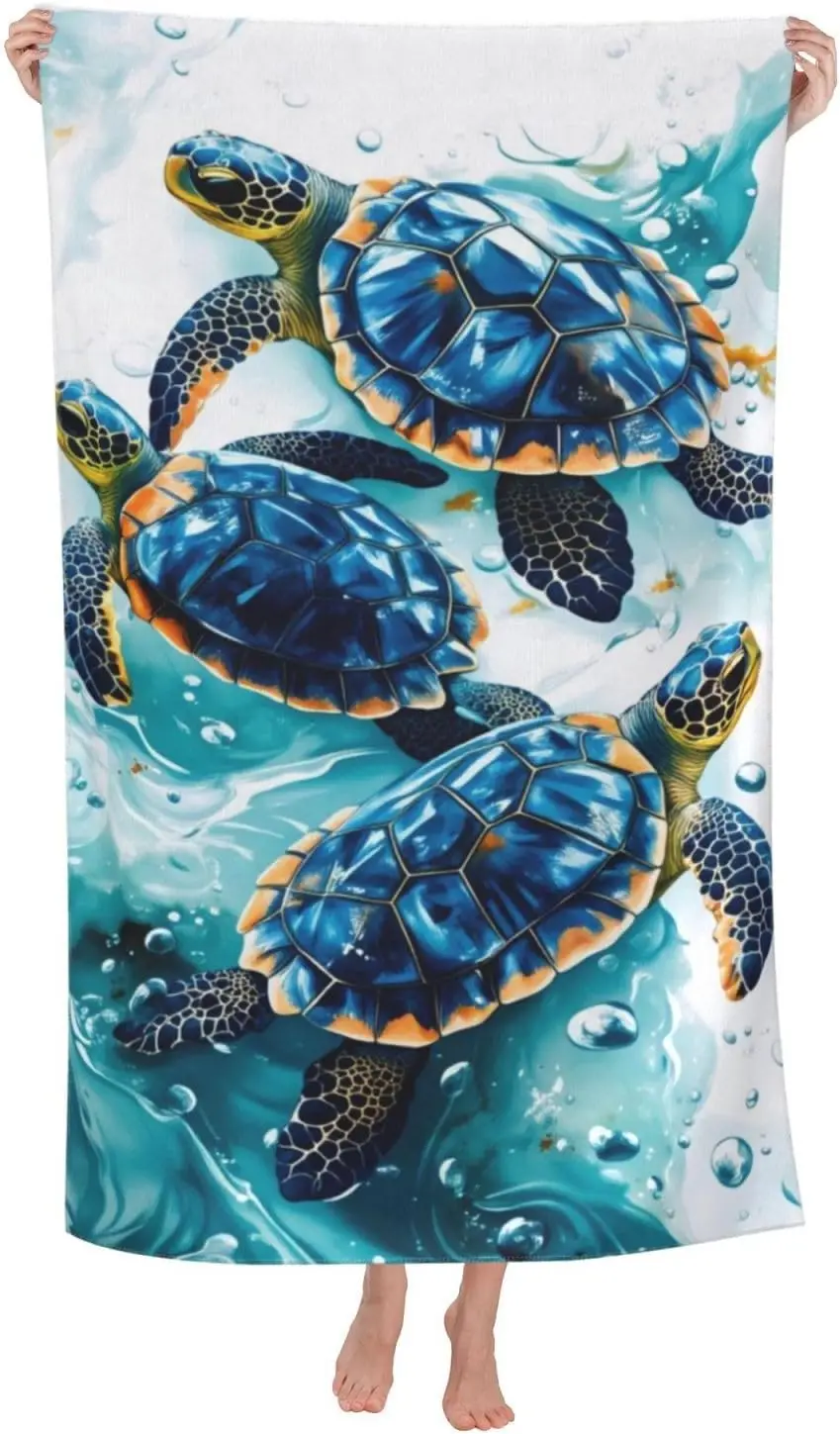 Adorable Sea Turtle Ocean Life Print Polyester Bath Towel Tropical Marine Beach towel Gift for Kids Novelty Home Decor