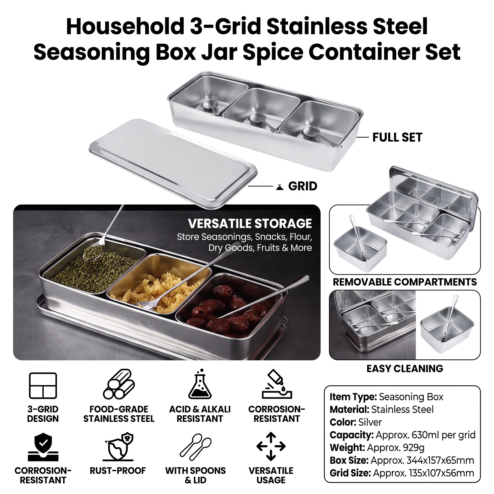 Household 3‑Grid Stainless Ste - Korean Kitchen Gadgets ulasan dan harga
