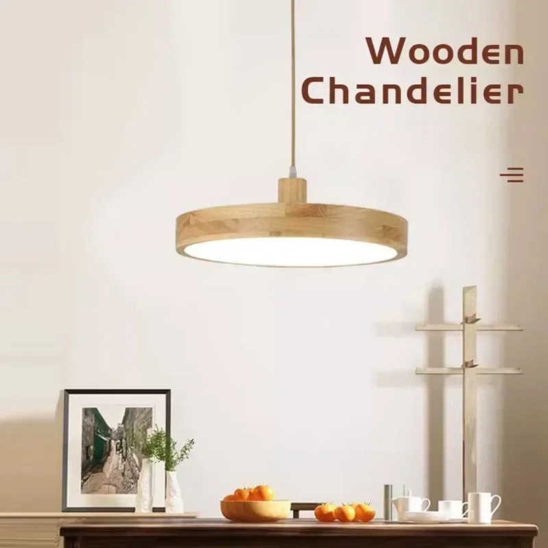 Lámpara colgante LED de madera, candelabros nórdicos ultrafinos para sala de estar y dormitorio, accesorio de madera, pantalla acrílica moderna