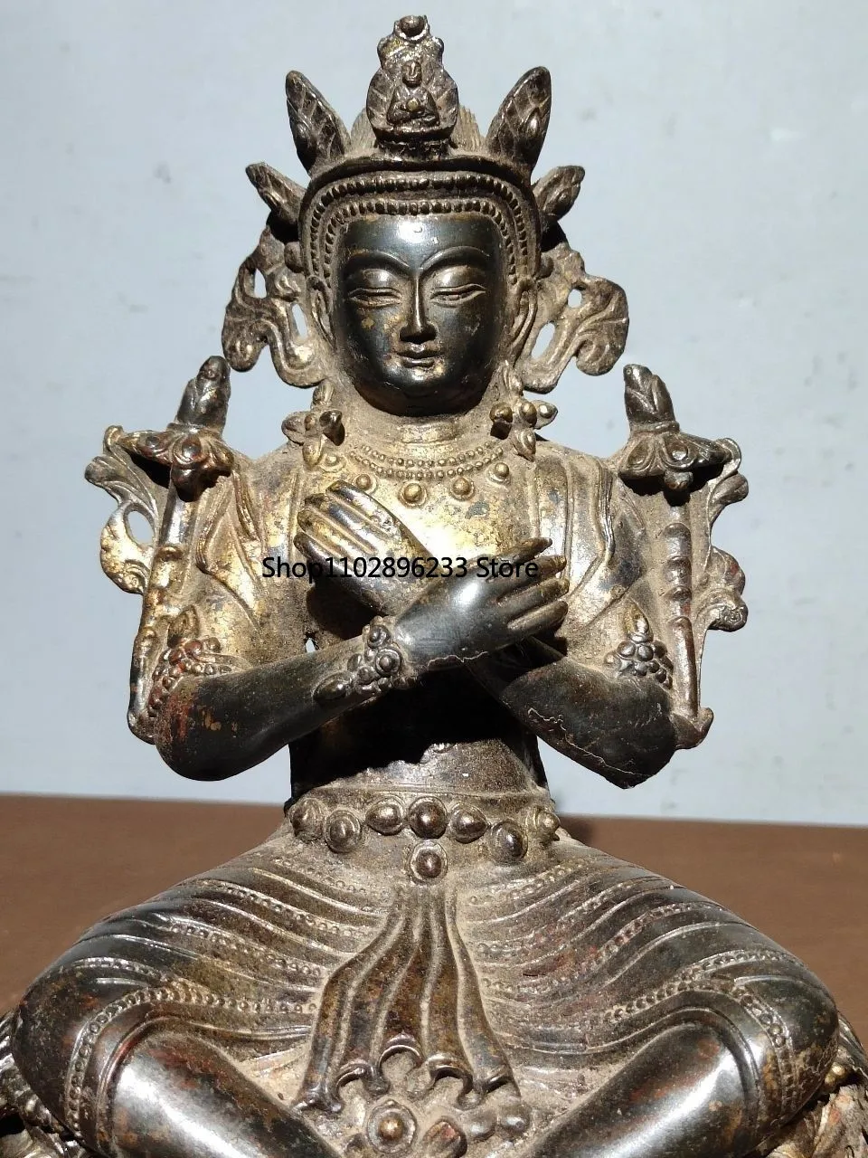 Tibetan Brass Mud Gold Zunsheng Buddha Mother Tara Guanyin Seated Statue Ornament Home Buddhist Hall Supplies Chinese Incense Ca