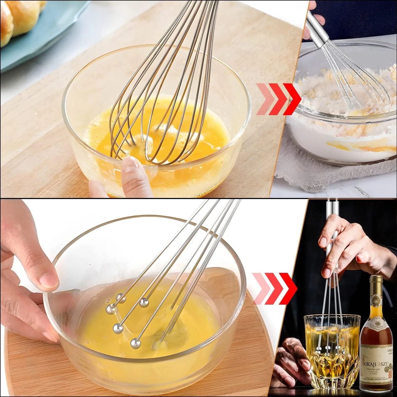 Stainless Steel Whisk Set (3-Piece) – Includes Balloon Whisk, Flexible Whisk with Beads, and Semi-Automatic Whisk - view 4