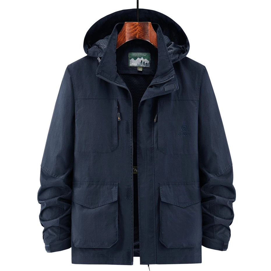 Multi-pocket Cargo Jacket Men Windbreaker Hiking Camp Jacket Coat Male Fashion Casual Hooded Coat Big Size 5XL Outdoor Outwear - Image 4