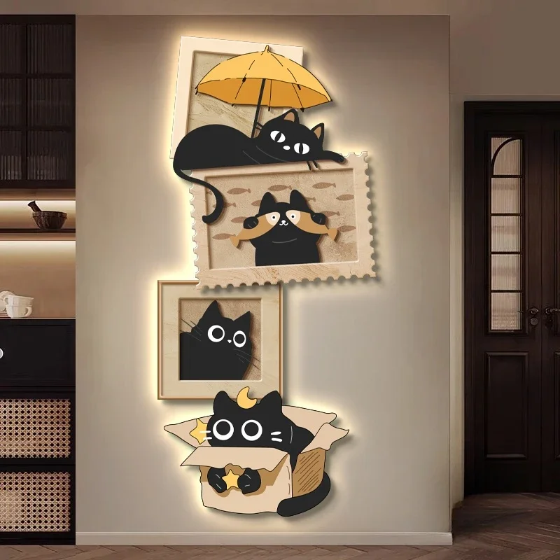 Modern Cat LED Clock Mural Light Corridor Living Room Background Kitchen Hallway Luxury Wall Lamp Indoor Lustre Home Decoration