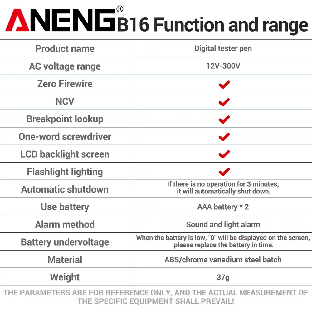 ANENG B16 Non-Contact 12V-300V Voltage Detector Tester Pen Test Meter Light Bulb Car Diagnostic Breakpoint Finder Voltmeter Tool image 5