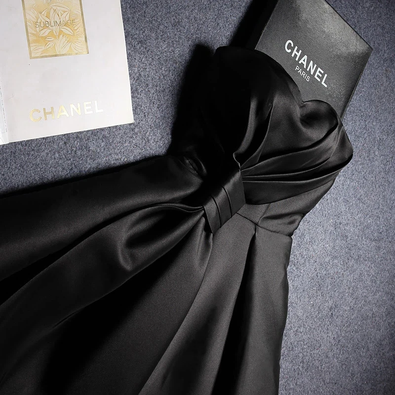 

N1125 Girls Women Party Prom Black Dresses Princess Clothes Sweet Memory Sexy Strapless Short Satin Evening Dresses Wedding Gown