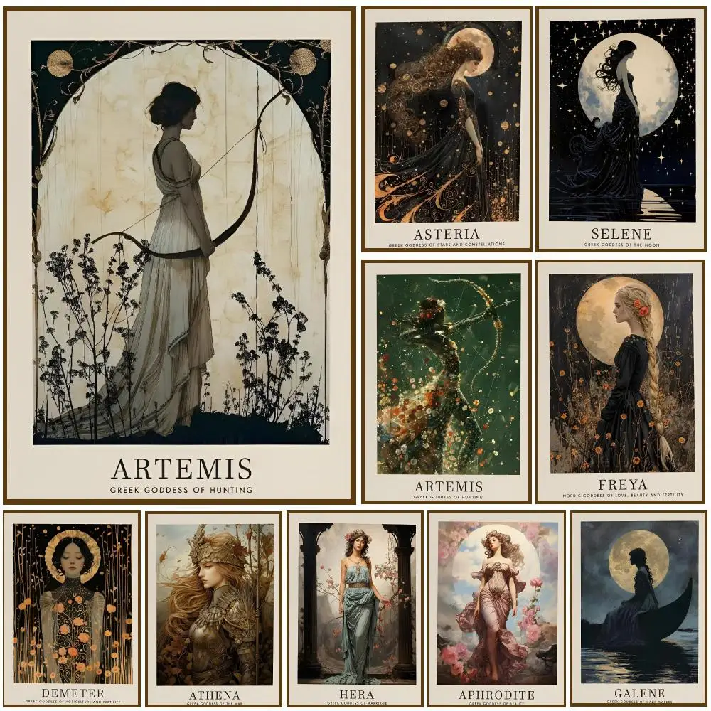 Vintage Classic Greek Mythology Goddess Poster Wall Stickers Self Adhesive Painting HD Decals for Bedroom Living Room Home Decor