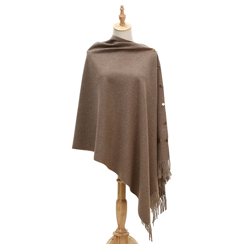 2022 Spring Autumn Women Imitation Cashmere Lady Shawl Warm Pure Color Tassel Cloak Scarf Dual Purpose Poncho Capes Dark Gray