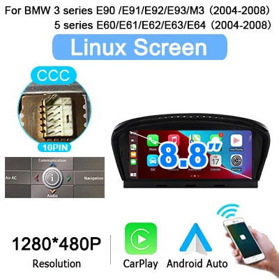 8.8 "Auto Multimedia Linux Scherm Carplay Android Auto Voor BMW 5/3 Serie E60 E61 E63 E64 E90 E91 E92 2004-2012 autolink airplay