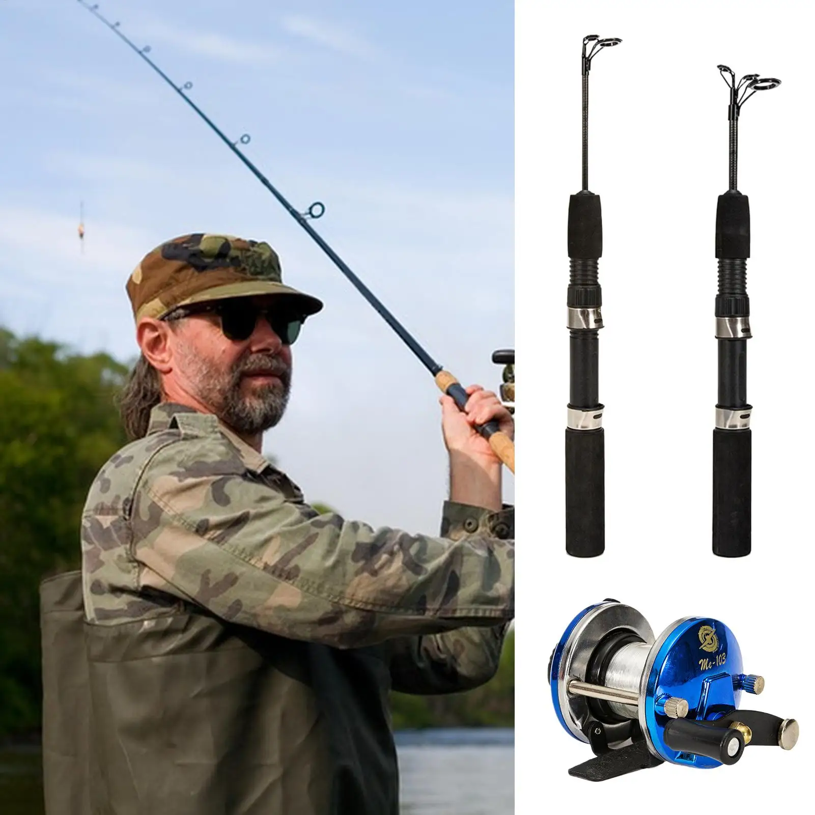 

Набор удочек и катушек Телескопическая удочка с катушкой Легкие рыболовные снасти из углеродного волокна с эргономичной ручкой для
