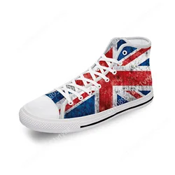 Britain British UK Flag Union Jack White Cloth Fashion Custom High Top Canvas Shoes Men Women Lightweight Breathable Sneakers