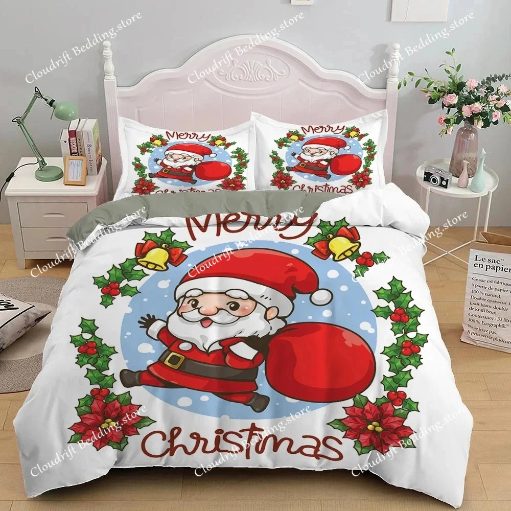

Christmas Duvet Cover Set 3D Print Cute Santa Claus Polyester Comforter Cover King Queen Size for Boy Girl Teens Bedding Set