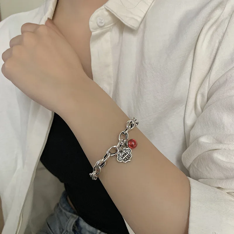 سوار فضة إسترليني للنساء ، حبة حمراء ، خمر ، رغبة ، صيني ، فاتن ، معداد ، موضة فتاة ، هدية مجوهرات ، دروبشيب ، بيع بالجملة