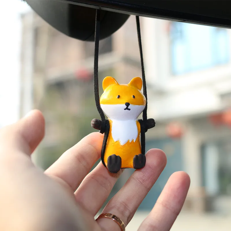 Cute FOX Decoration Swing Gypsum Car Mirror Decor Interior Accessories Popular Car Hanging Ornaments Rearview Mirror Car Pendant