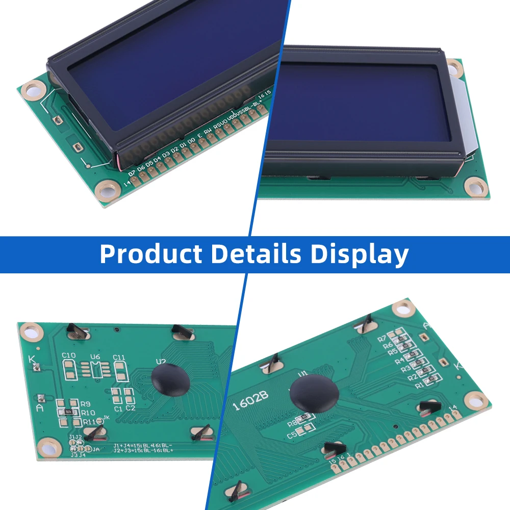 European Blue Film White Letters 1602B 16X2 Dot Matrix Character 2*16 LCD 122*44MM ST7066U Large Character Dot Matrix Screen